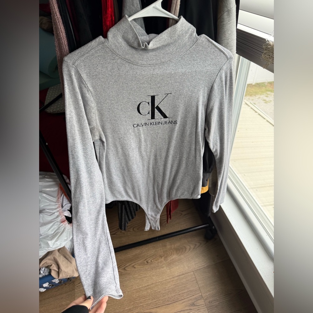 Calvin Klein Gray Long Sleeve Bodysuit